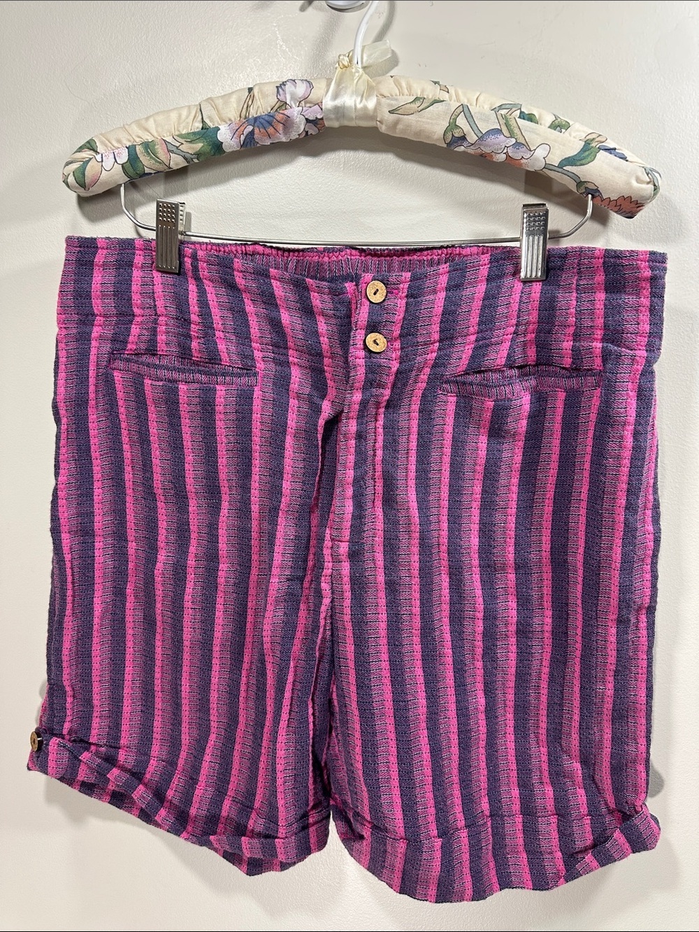 Soft Surroundings Striped Pink & Purple Casual Shorts Medium Petite Cotton Wool
